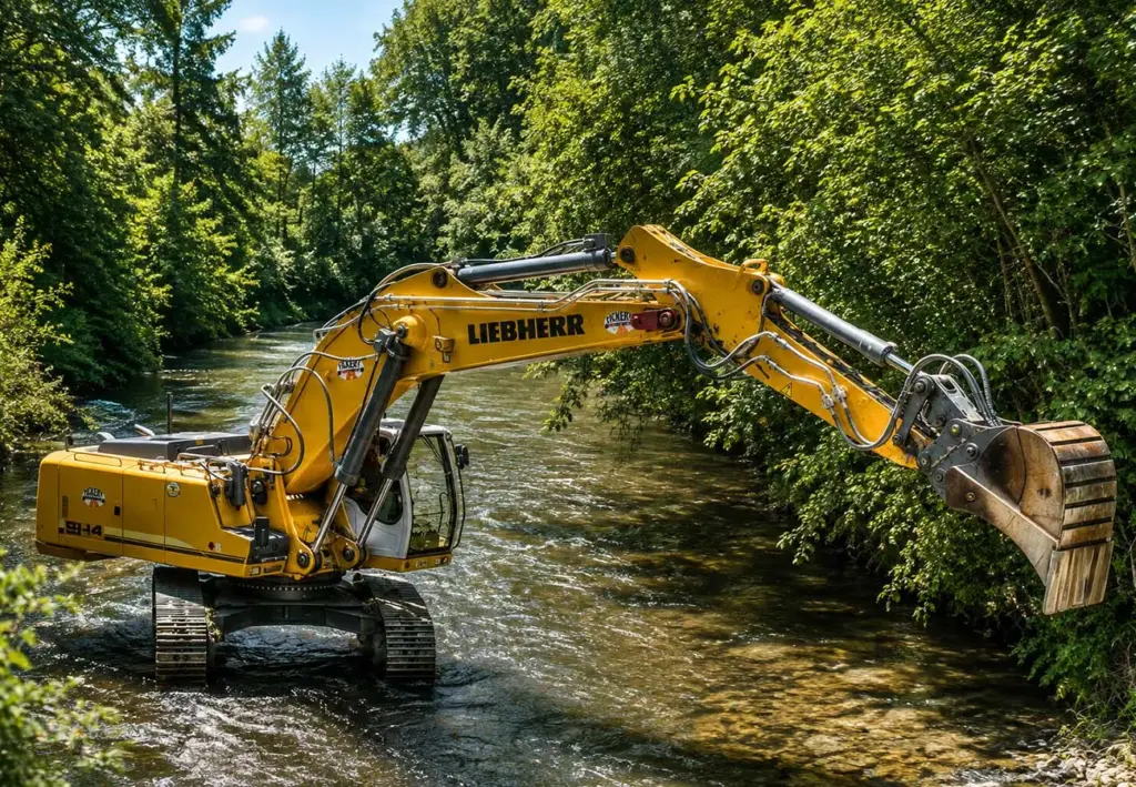 Bagger an einem Fluss